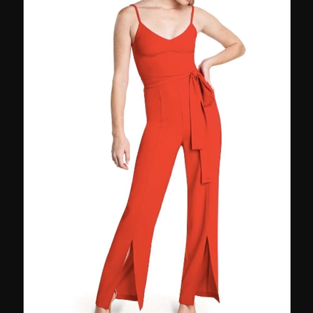Dress The Population Stevie Slit Leg Jumpsuit in Red sz‎ L
